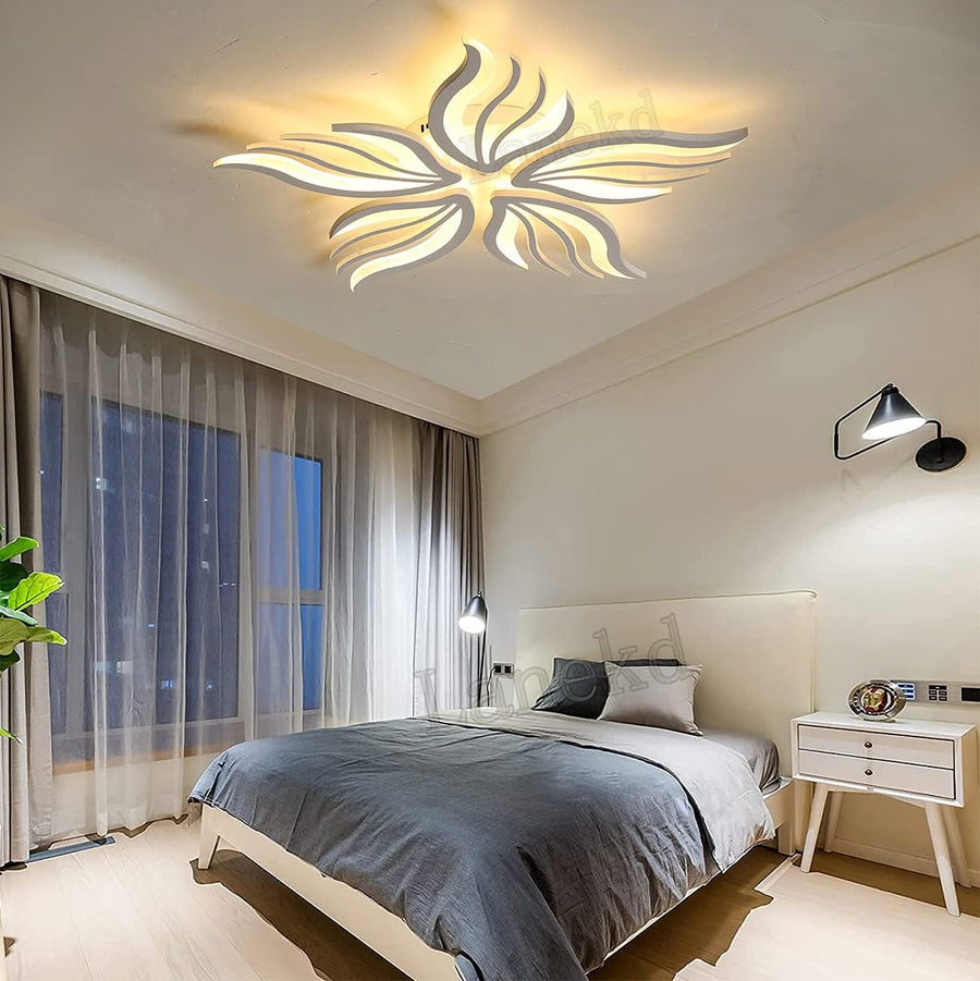 LED полилей със Sakura 60W дистанционно управление, 5 венчелистчета, студ/гореща/неутрална светлина, нестабилна, бяла