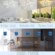 LED полилей със Sakura 60W дистанционно управление, 5 венчелистчета, студ/гореща/неутрална светлина, нестабилна, бяла