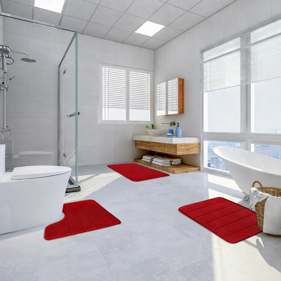 Комплект от 3 постелки за баня, 50x40 см, сини, неплъзгащи се