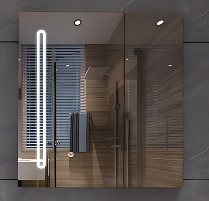 LED огледало с шкаф PLANO 80x70 см Бял сензорен сензор и място за съхранение