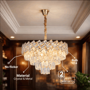 Кристален полилей WINDSOR Eleganza 8x E14, диаметър 39 см, блестящо злато, регулируема височина, метал и кристал