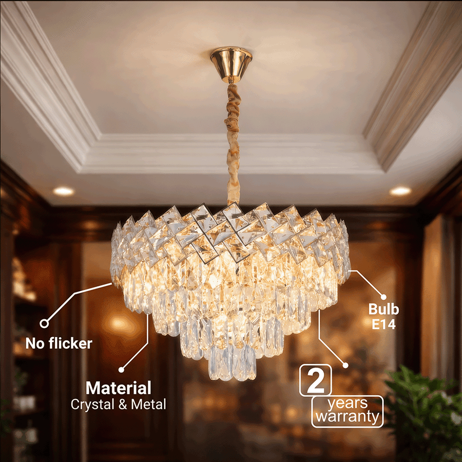 Кристален полилей WINDSOR Eleganza 8x E14, диаметър 39 см, блестящо злато, регулируема височина, метал и кристал
