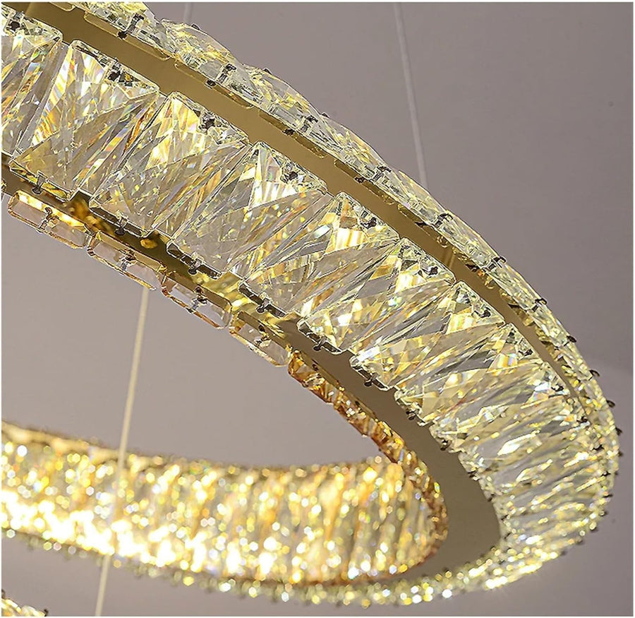 LED полилей с дистанционно управление, LLC132/900X300GD, кристал и метал, 80 W, 1 кръг, възможност за димиране, регулируема височина, студена/топла/неутрална светлина, луксозно осветление