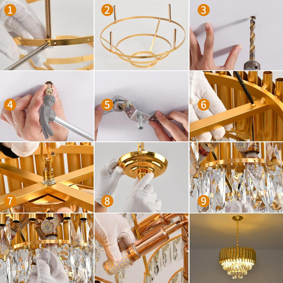 Кристален полилей VERSAILLES Petito 3xE14, диаметър 30 см, злато, регулируема височина, метал и кристал