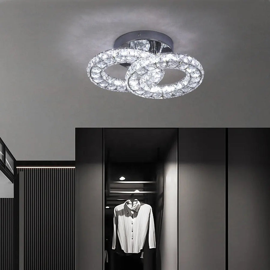 LED полилей с дистанционно управление и кристал Zabina 32W, 2 кръга, студена/гореща/неутрална светлина, нестабилна, лъскава хром