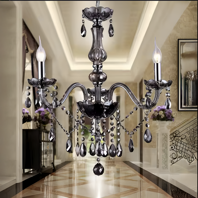 Crystal Cristal Chandelier 3xe14, диаметър 48 см, черен, регулируема височина