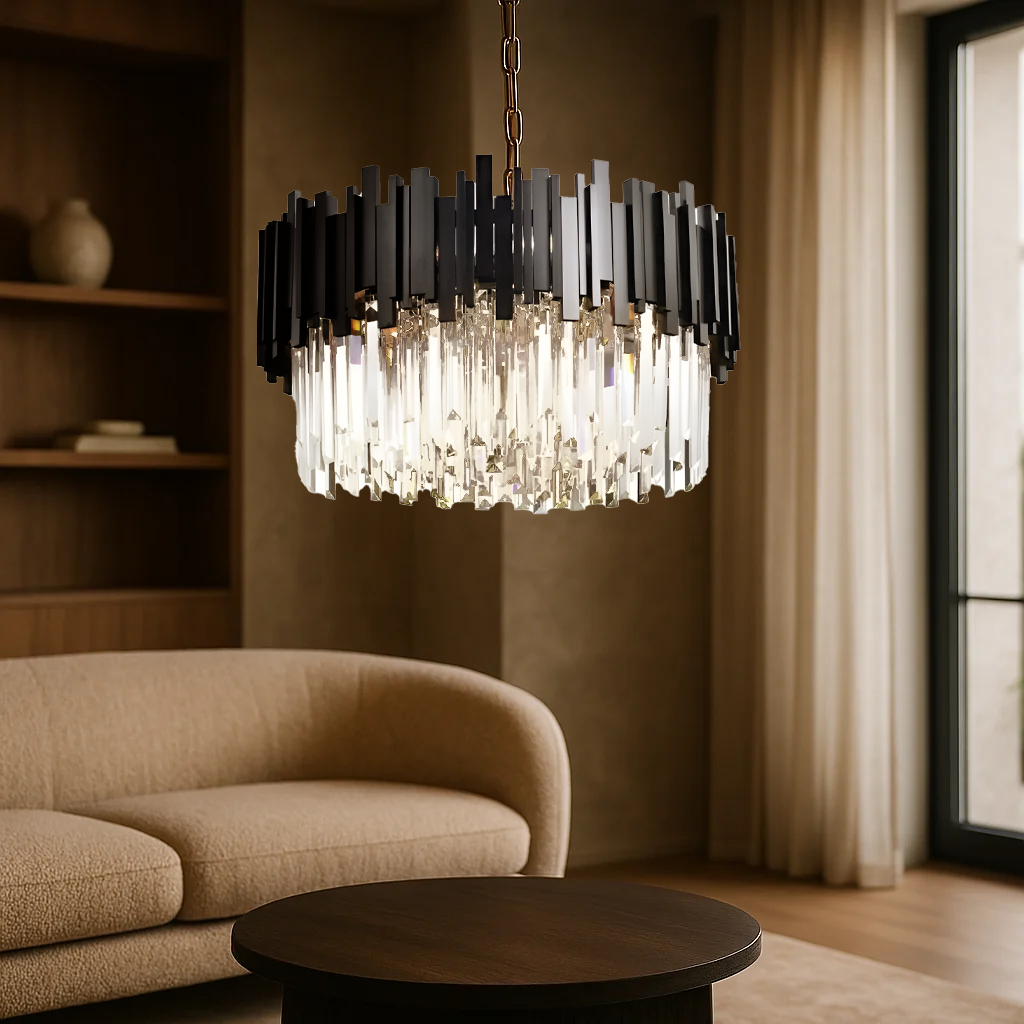 Кристален полилей Blois Eleganza 8xe27, диаметър 49 см, черен, регулируема височина
