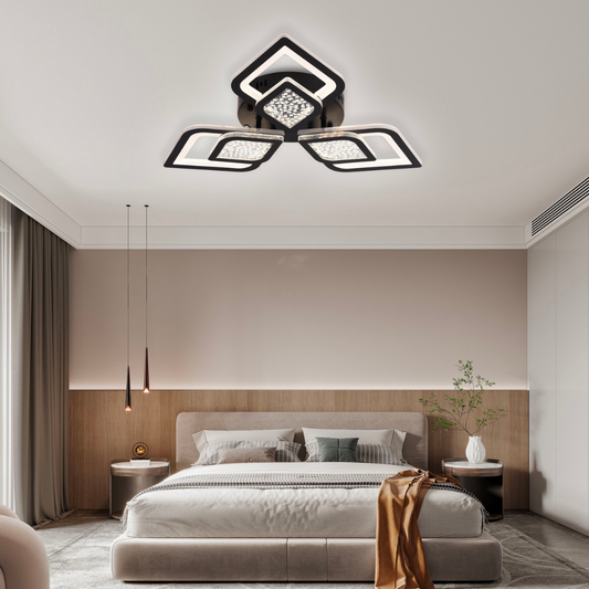 LED полилей с дистанционно управление на Lorenzo, 62W, 3 венчелистчета, студ/гореща/неутрална светлина, нестабилен, черен