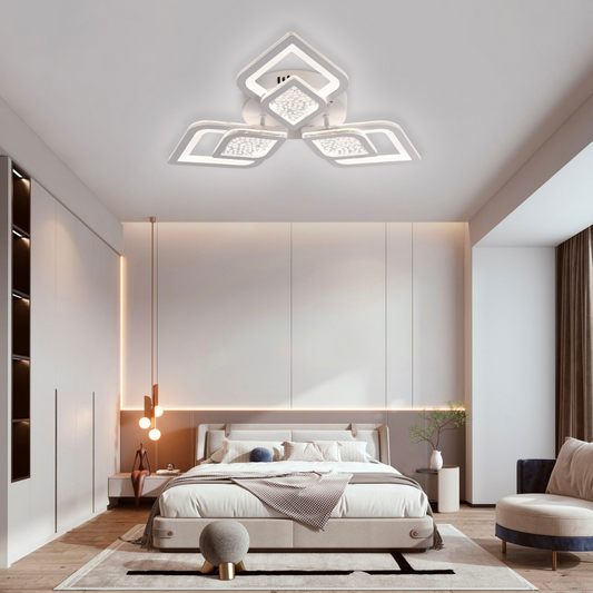 LED полилей с дистанционно управление на Angiolo, 64W, 3 венчелистчета, студена/гореща/неутрална светлина, нестабилна, бяла