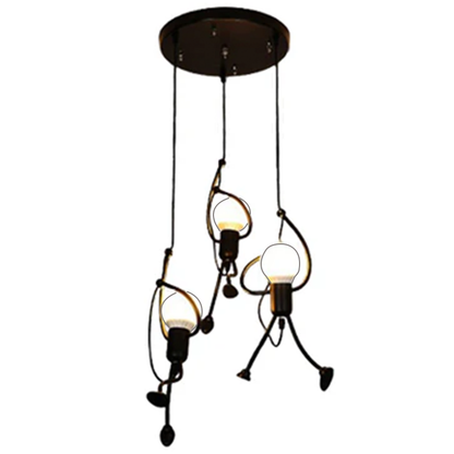 Модерен полилей, тип махало, гъбички, фигурки, 3xe27, регулируема височина, черно