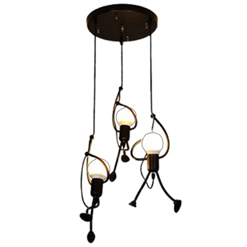 Модерен полилей, тип махало, гъбички, фигурки, 3xe27, регулируема височина, черно