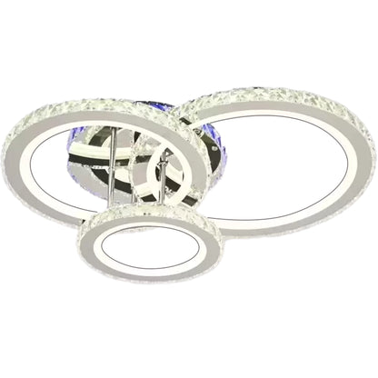 LED полилей с дистанционно управление и кристал NOVA ROTONDA RGB 73W, 3 кръга, Студена/Топла/Неутрална светлина, Димируем, Блестящ Хром