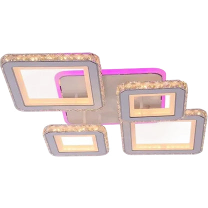 LED полилей с дистанционно управление и QUADRIS RGB кристал, 96W, 4 квадрата, Студена/Топла/Неутрална светлина, Димируем, Бял