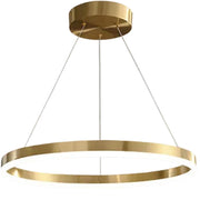 Висящ LED полилей, ANINA, 34W, 1 кръг, диаметър 50 см, студена/топла/неутрална светлина 3000K/4000K/6000K, димируем, лъскаво златисто бяло, регулируема височина, метал и акрил