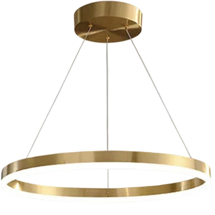 Висящ LED полилей, ANINA, 34W, 1 кръг, диаметър 50 см, студена/топла/неутрална светлина 3000K/4000K/6000K, димируем, лъскаво златисто бяло, регулируема височина, метал и акрил