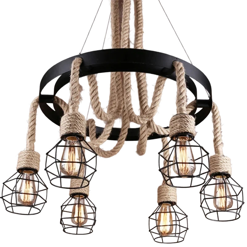 Полилей на колело LV580/6BK, 6xE27, кафяв, метал и връв