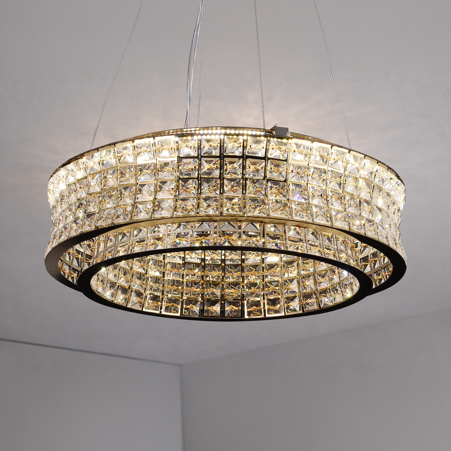 LED полилей LLC130/1CH, кристал и метал, 31 W, 1 кръг, възможност за димиране, регулируема височина, студена/топла/неутрална светлина, луксозно осветление