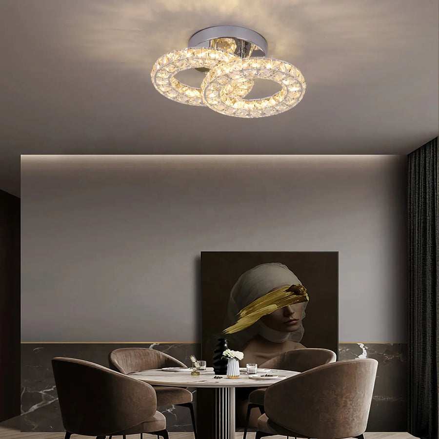LED полилей с дистанционно управление и кристал Zabina 32W, 2 кръга, студена/гореща/неутрална светлина, нестабилна, лъскава хром