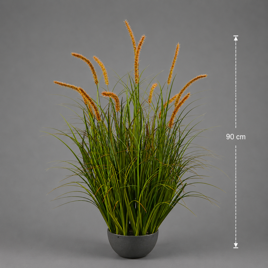 Изкуствено декоративно растение Cattail Grass, 90 см, 13 стъбла, извита трева и подправки, тъмнозелено, без саксия