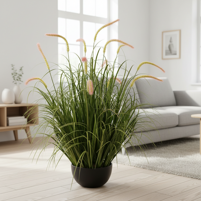 Изкуствено декоративно растение Cattail Grass, 90 см, 13 стъбла, извита трева и подправки, зелено, без саксия