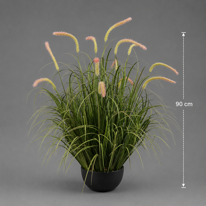 Изкуствено декоративно растение Cattail Grass, 90 см, 13 стъбла, извита трева и подправки, зелено, без саксия