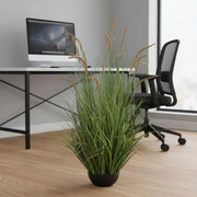 Изкуствено декоративно растение Cattail Grass, 120 см, 17 стъбла, извита трева и подправки, наситено зелено, без саксия