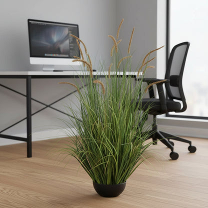 Изкуствено декоративно растение Cattail Grass, 120 см, 17 стъбла, извита трева и подправки, наситено зелено, без саксия