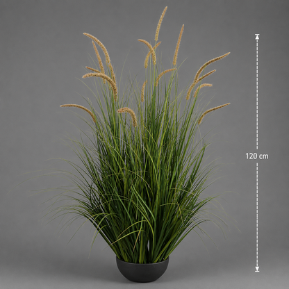 Изкуствено декоративно растение Cattail Grass, 120 см, 17 стъбла, извита трева и подправки, наситено зелено, без саксия