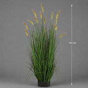 Изкуствено декоративно растение Cattail Grass, 150 см, 17 стъбла, извита трева и класове, зелено, без саксия