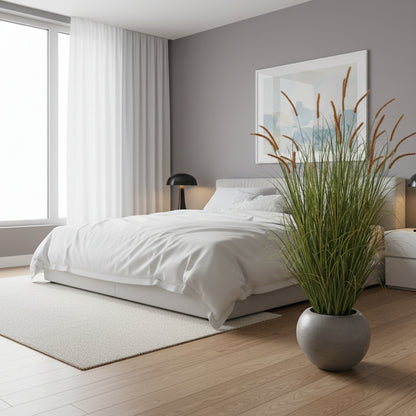 Изкуствено декоративно растение Cattail Grass, 150 cm, 26 стъбла, извита трева и подправки, тъмнозелено, без саксия