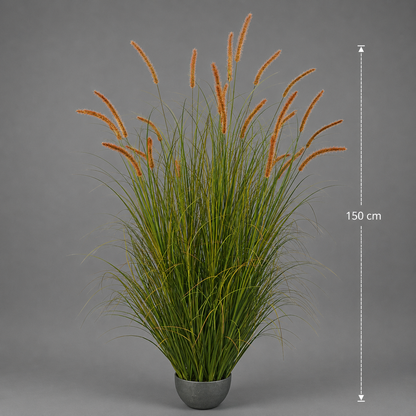Изкуствено декоративно растение Cattail Grass, 150 cm, 26 стъбла, извита трева и подправки, тъмнозелено, без саксия