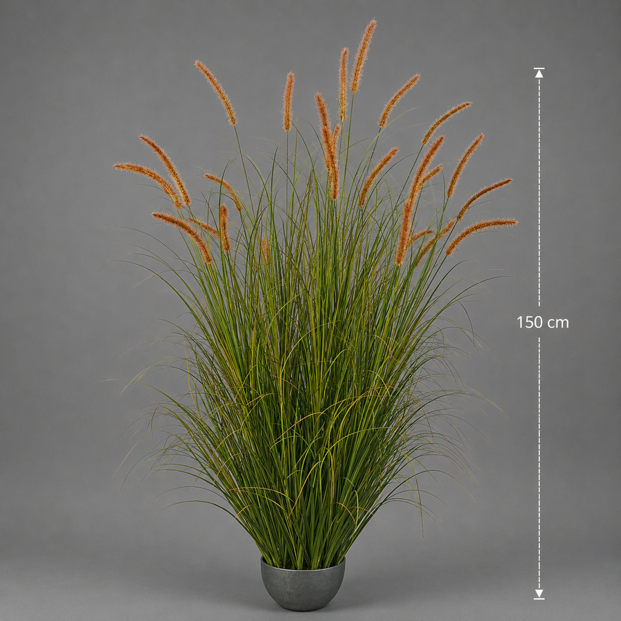 Изкуствено декоративно растение Cattail Grass, 150 cm, 26 стъбла, извита трева и подправки, тъмнозелено, без саксия