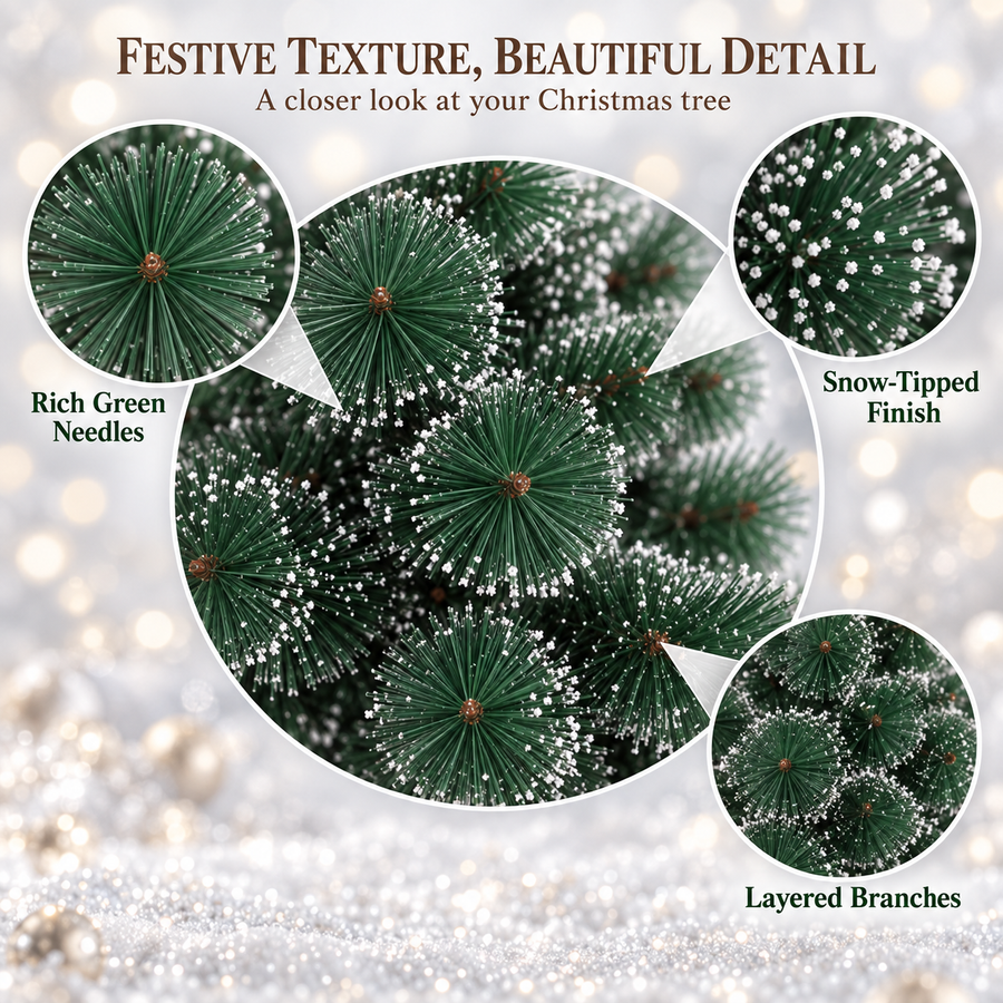 Изкуствена ела MONTIA, 210 см, 280 връхчета, метална стойка, зелени игли с бели връхчета