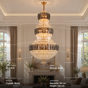 VELIOR Regalis Кристален полилей 29xE14, D80 см, злато, регулируема височина, метал и кристал