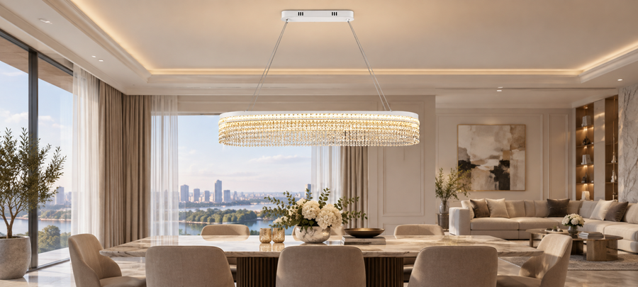Кристален полилей VOLNA Supremo, 162 W, ​​100x30 см, топла/неутрална/студена светлина, бял, метал и кристал