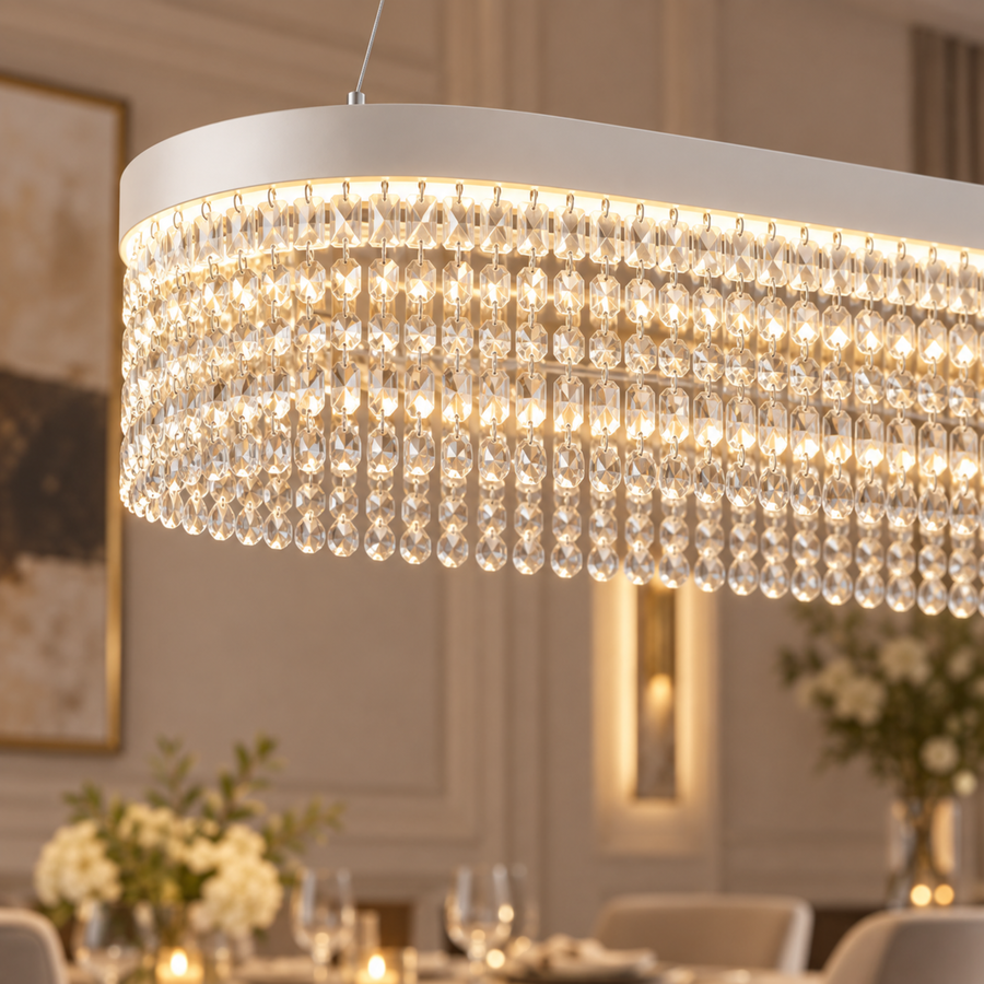 Кристален полилей VOLNA Supremo, 162 W, ​​100x30 см, топла/неутрална/студена светлина, бял, метал и кристал