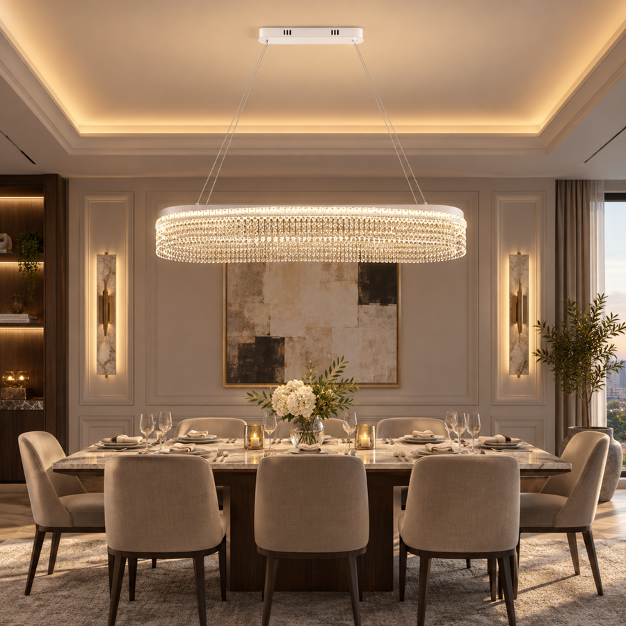 Кристален полилей VOLNA Supremo, 162 W, ​​100x30 см, топла/неутрална/студена светлина, бял, метал и кристал