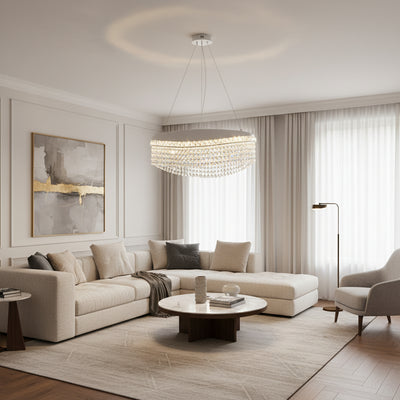 Кристален полилей VOLNA Elegance, 102 W, D50 см, топла/неутрална/студена светлина, бяло, метал и кристал