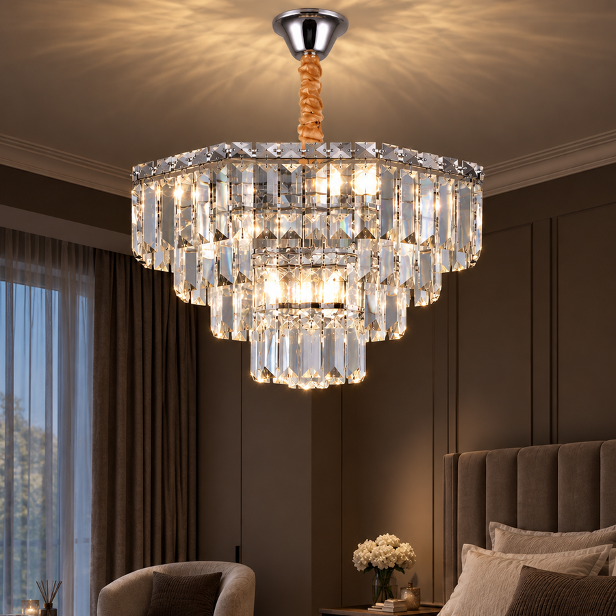 Кристален полилей ADAMA Eleganza, 7x E14, диаметър 50 см, блестящ хром, регулируема височина