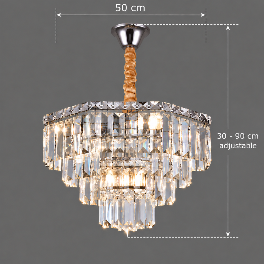 Кристален полилей ADAMA Eleganza, 7x E14, диаметър 50 см, блестящ хром, регулируема височина