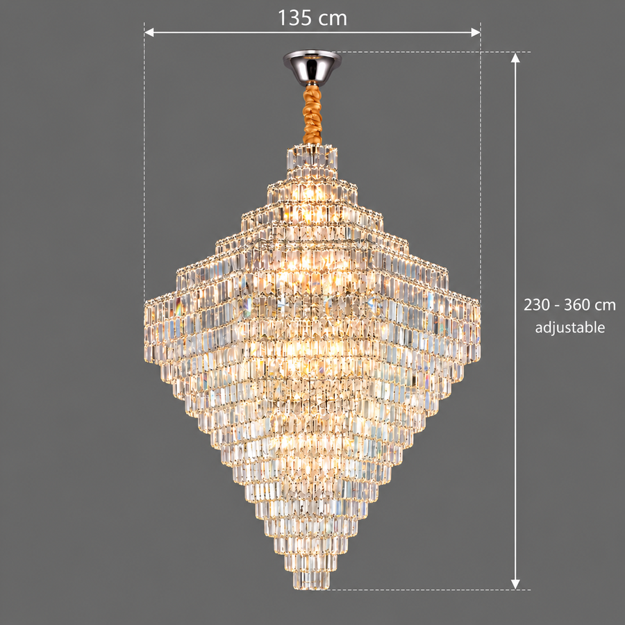 Кристален полилей ADAMA Titania, 60x E14, диаметър 135 см, блестящ хром, регулируема височина