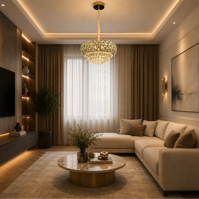 Кристален полилей BANO Eleganza, 60W, 7xE14, регулируема височина, метал и кристал, злато