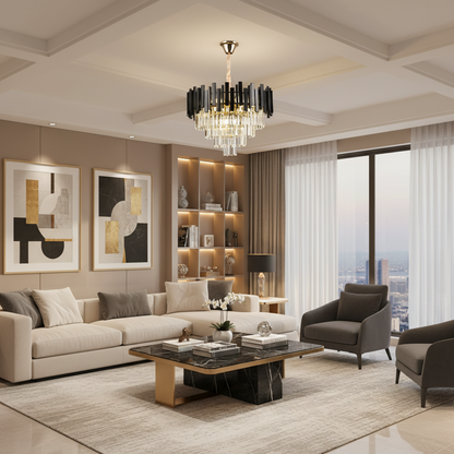 Кристален полилей Blois Eleganza 8xe14, диаметър 49 см, черен, регулируема височина