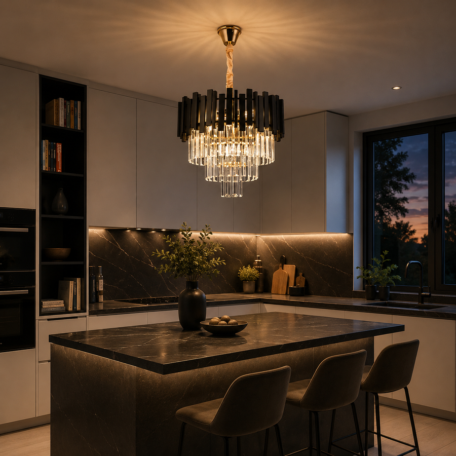 Кристален полилей Blois Noble 4xe14, диаметър 40 см, черен, регулируема височина