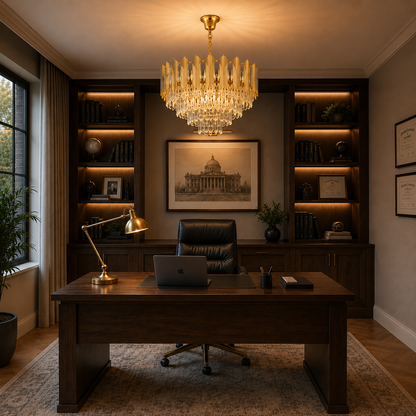 Кристален полилей BUCKINGHAM Eleganza 8x E14, диаметър 50 см, блестящо злато, регулируема височина