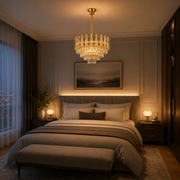 Кристален полилей BUCKINGHAM Eleganza 8x E14, диаметър 50 см, блестящо злато, регулируема височина