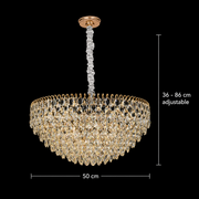 Candelabru Cristal ERDENET Eleganza, 9xE14, Diametru 50 cm, Metal si Cristal, Auriu Lucios, Inaltime Reglabila