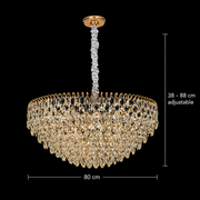 Candelabru Cristal ERDENET Regalis, 22xE14, Diametru 80 cm, Metal si Cristal, Auriu Lucios, Inaltime Reglabila