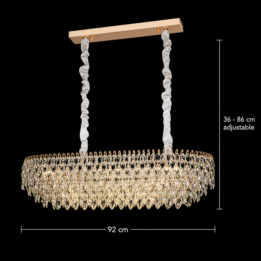 Candelabru Cristal ERDENET Supremo, 12xE14, 92x38x36 cm, Metal si Cristal, Auriu Lucios, Inaltime Reglabila