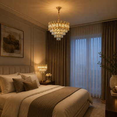 CHANDELIER CRYSTAL CHANDELIER HAMPTON NOBLE 5xE14, 40 см диаметър, лъскаво злато, регулируема височина